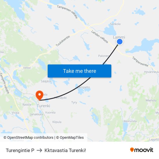 Turengintie P to Kktavastia Turenki! map