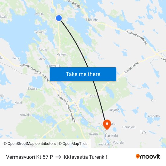 Vermasvuori Kt 57 P to Kktavastia Turenki! map