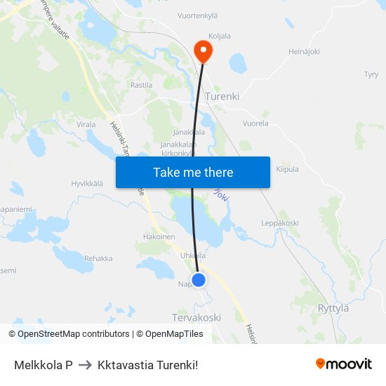 Melkkola P to Kktavastia Turenki! map