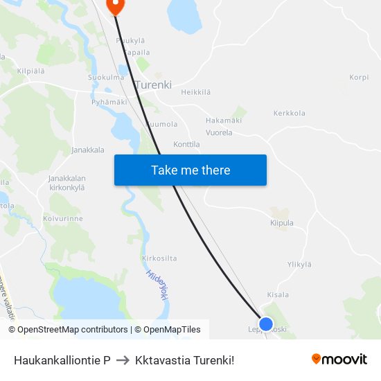 Haukankalliontie P to Kktavastia Turenki! map