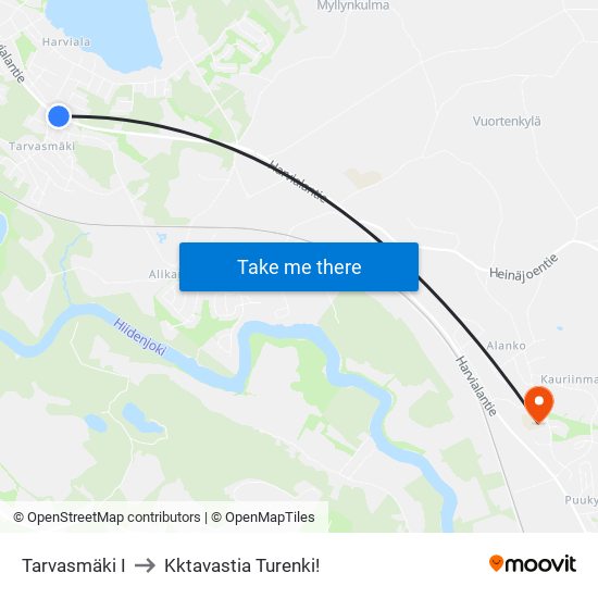 Tarvasmäki I to Kktavastia Turenki! map