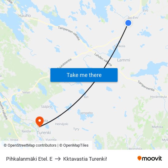 Pihkalanmäki Etel. E to Kktavastia Turenki! map