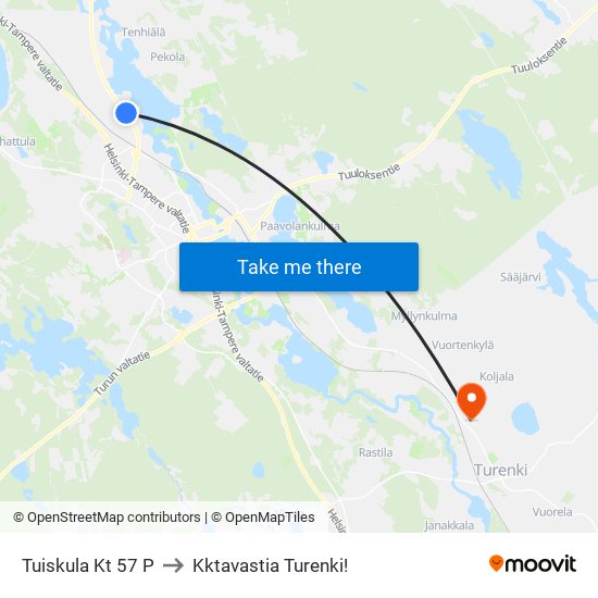 Tuiskula Kt 57 P to Kktavastia Turenki! map