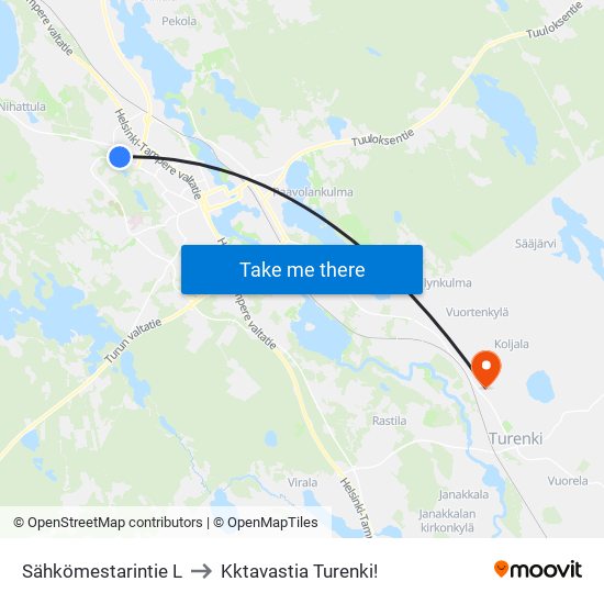 Sähkömestarintie L to Kktavastia Turenki! map