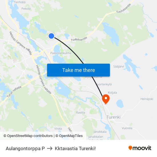 Aulangontorppa P to Kktavastia Turenki! map