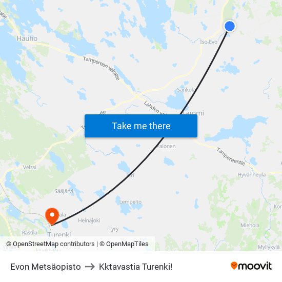 Evon Metsäopisto to Kktavastia Turenki! map