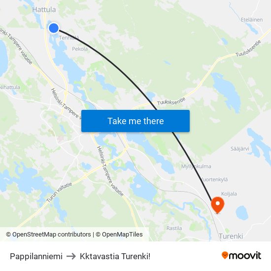 Pappilanniemi to Kktavastia Turenki! map