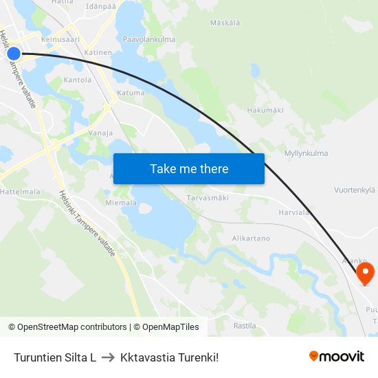 Turuntien Silta L to Kktavastia Turenki! map