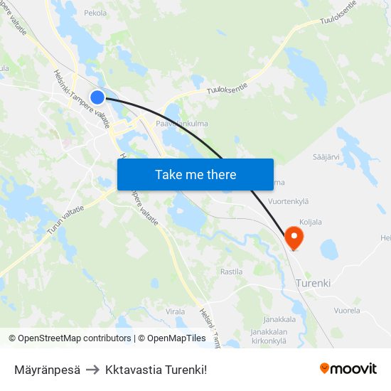 Mäyränpesä to Kktavastia Turenki! map