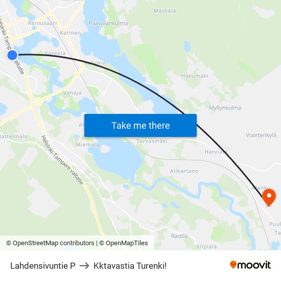 Lahdensivuntie P to Kktavastia Turenki! map