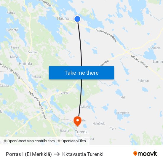 Porras I (Ei Merkkiä) to Kktavastia Turenki! map