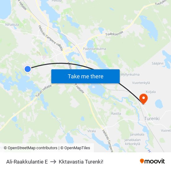 Ali-Raakkulantie E to Kktavastia Turenki! map