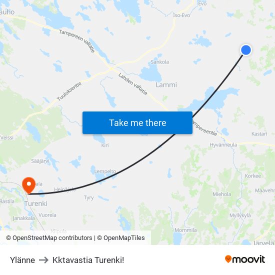 Ylänne to Kktavastia Turenki! map