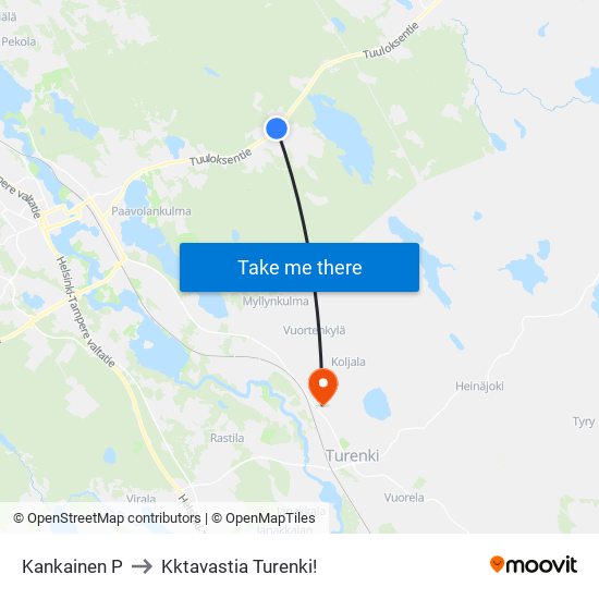 Kankainen P to Kktavastia Turenki! map