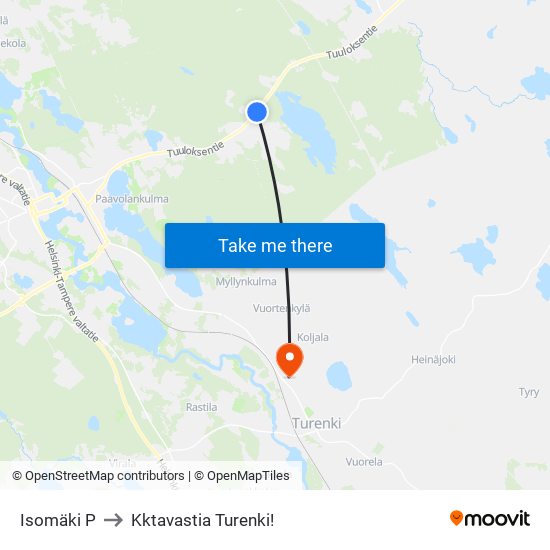 Isomäki P to Kktavastia Turenki! map