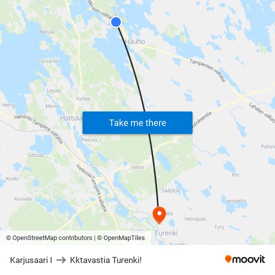 Karjusaari I to Kktavastia Turenki! map