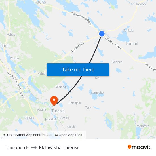 Tuulonen E to Kktavastia Turenki! map