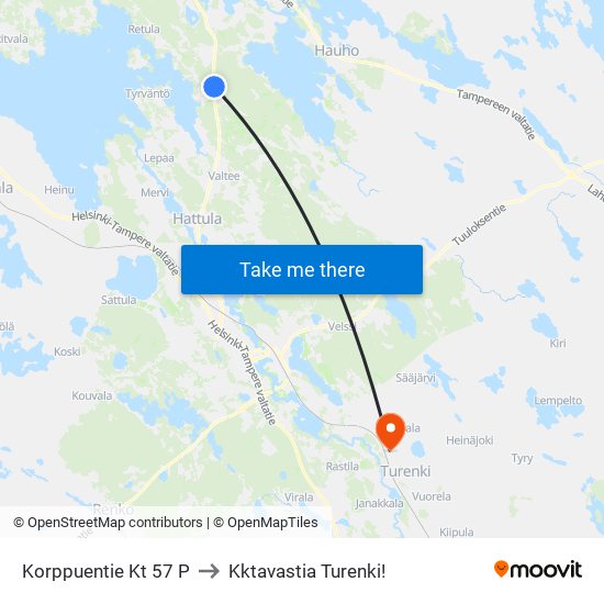 Korppuentie Kt 57 P to Kktavastia Turenki! map