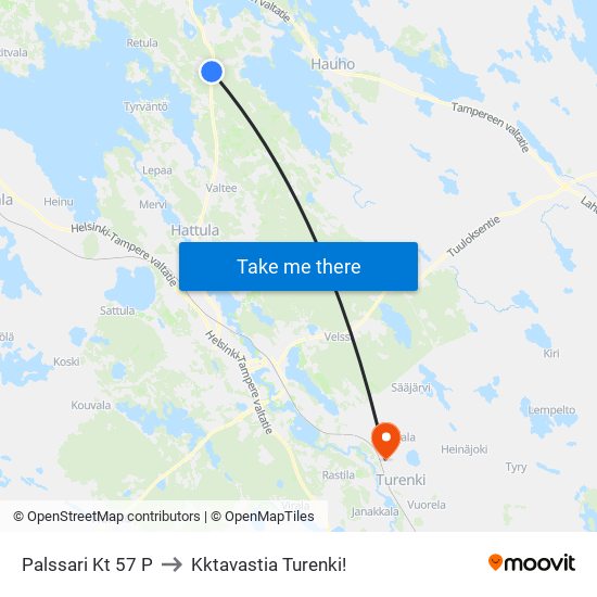 Palssari Kt 57 P to Kktavastia Turenki! map