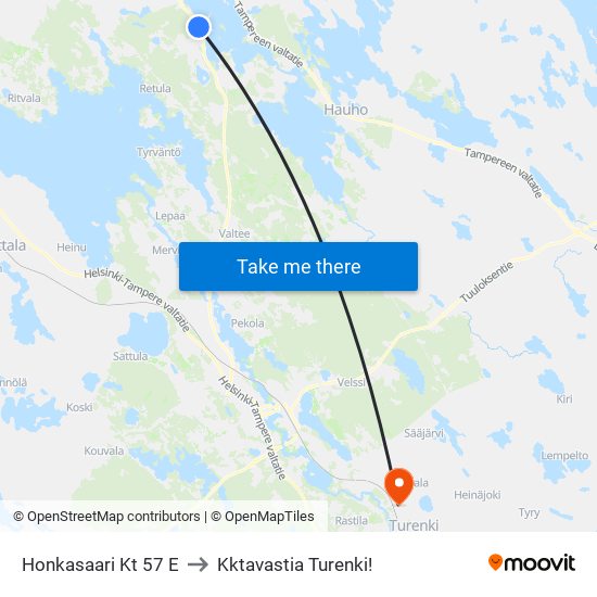 Honkasaari Kt 57 E to Kktavastia Turenki! map