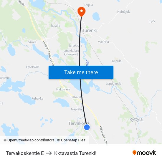 Tervakoskentie E to Kktavastia Turenki! map