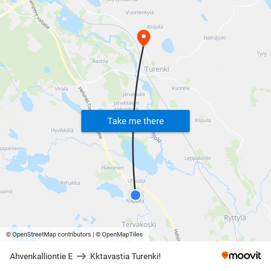 Ahvenkalliontie E to Kktavastia Turenki! map