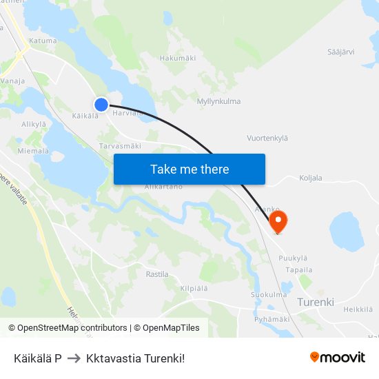 Käikälä P to Kktavastia Turenki! map