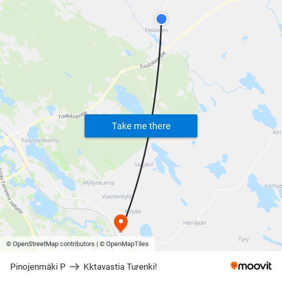 Pinojenmäki P to Kktavastia Turenki! map