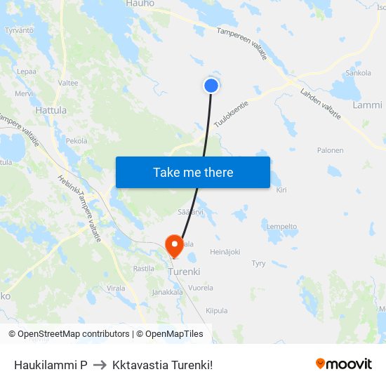 Haukilammi P to Kktavastia Turenki! map