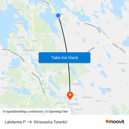 Lahdentie P to Kktavastia Turenki! map