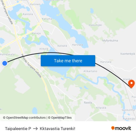 Taipaleentie P to Kktavastia Turenki! map