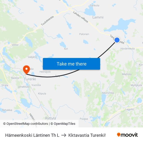 Hämeenkoski Läntinen Th L to Kktavastia Turenki! map