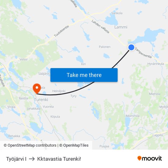 Työjärvi I to Kktavastia Turenki! map