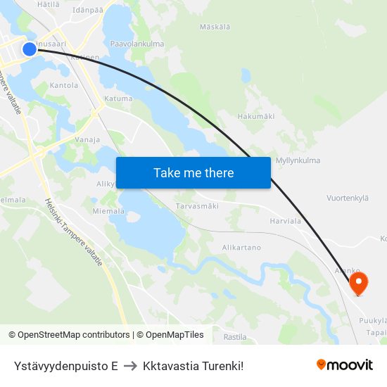 Ystävyydenpuisto E to Kktavastia Turenki! map