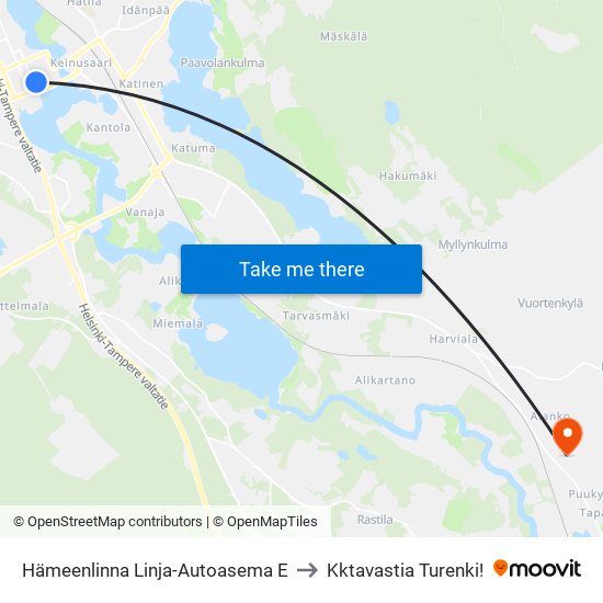 Hämeenlinna Linja-Autoasema E to Kktavastia Turenki! map