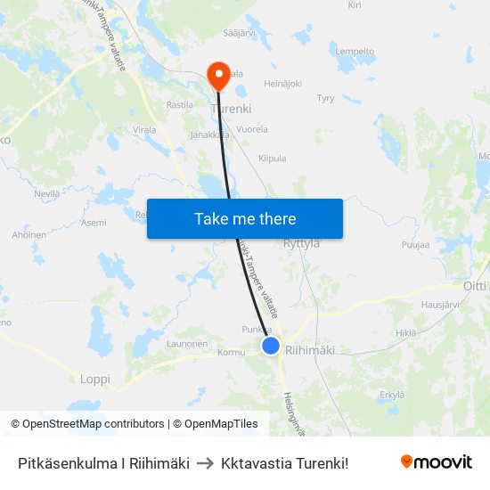 Pitkäsenkulma I Riihimäki to Kktavastia Turenki! map