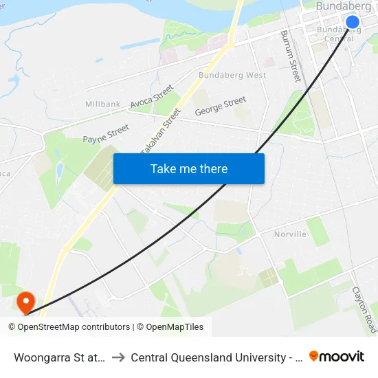 Woongarra St at City Centre to Central Queensland University - Bundaberg Campus map
