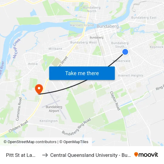 Pitt St at Lamb Street to Central Queensland University - Bundaberg Campus map
