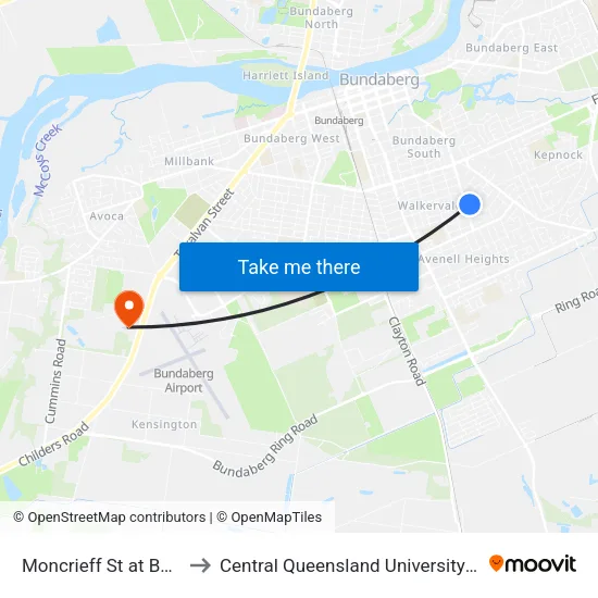 Moncrieff St at Boundary Street to Central Queensland University - Bundaberg Campus map