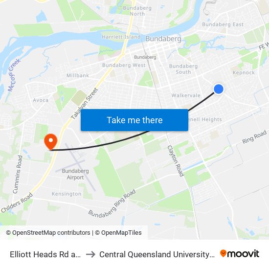 Elliott Heads Rd at Taylor Street to Central Queensland University - Bundaberg Campus map