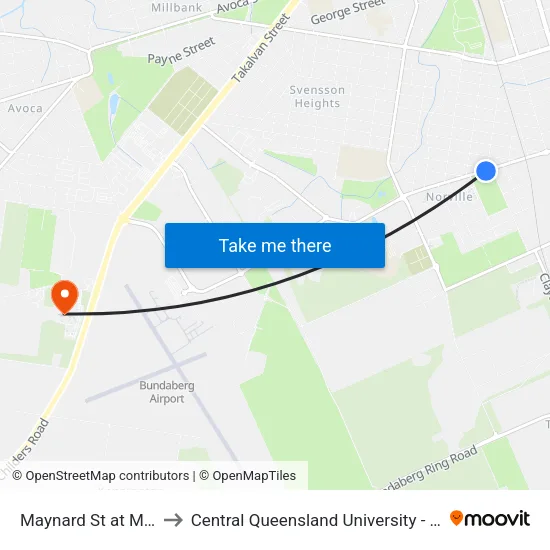 Maynard St at Martens Oval to Central Queensland University - Bundaberg Campus map