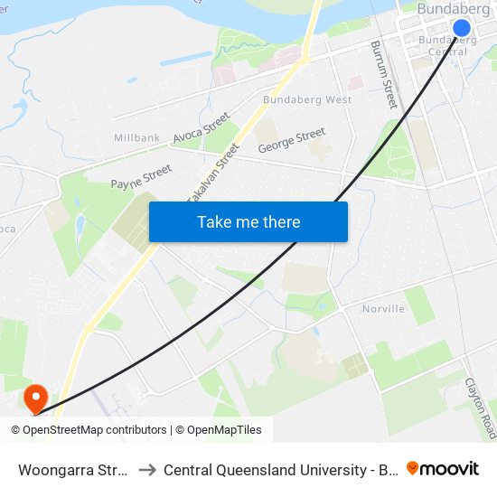 Woongarra Street Stop T to Central Queensland University - Bundaberg Campus map