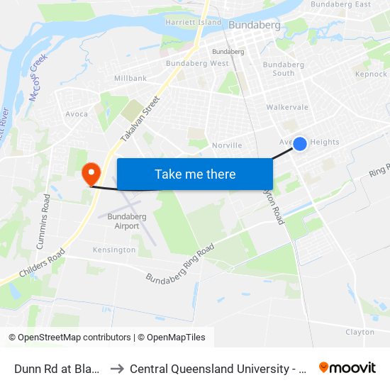 Dunn Rd at Blamey Street to Central Queensland University - Bundaberg Campus map