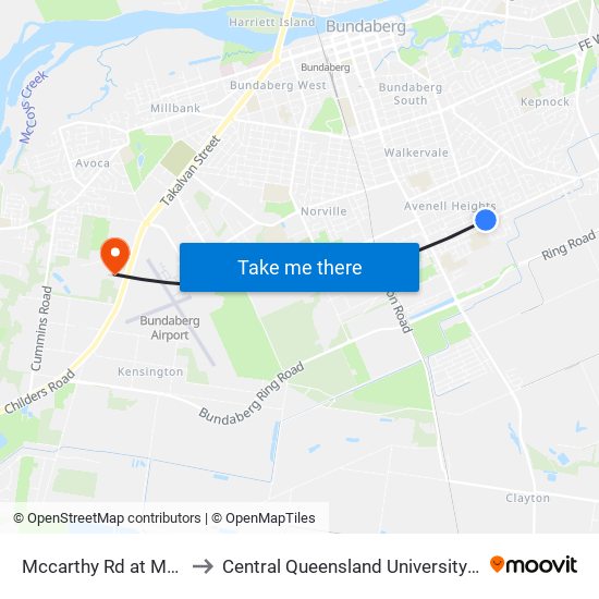 Mccarthy Rd at Marcellos Street to Central Queensland University - Bundaberg Campus map