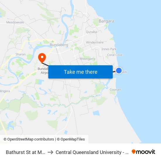 Bathurst St at Moore Street to Central Queensland University - Bundaberg Campus map