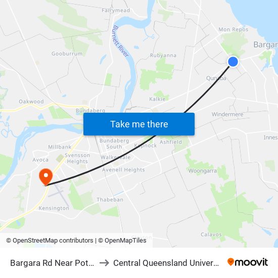 Bargara Rd Near Potters Rd Hail 'N' Ride to Central Queensland University - Bundaberg Campus map