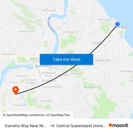 Garretts Way Near Nielson Park Hail 'N' Ride to Central Queensland University - Bundaberg Campus map