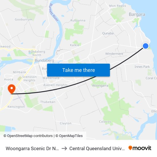 Woongarra Scenic Dr Near Shoreline Hail 'N' Ride to Central Queensland University - Bundaberg Campus map