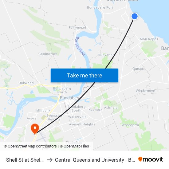 Shell St at Shelley Street to Central Queensland University - Bundaberg Campus map