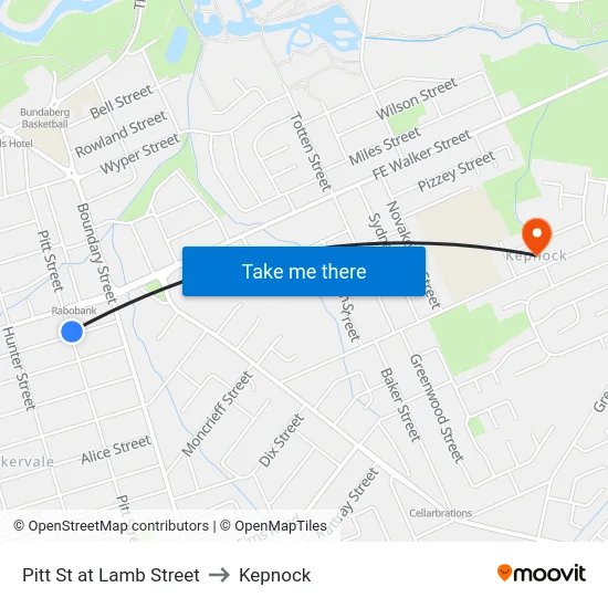 Pitt St at Lamb Street to Kepnock map